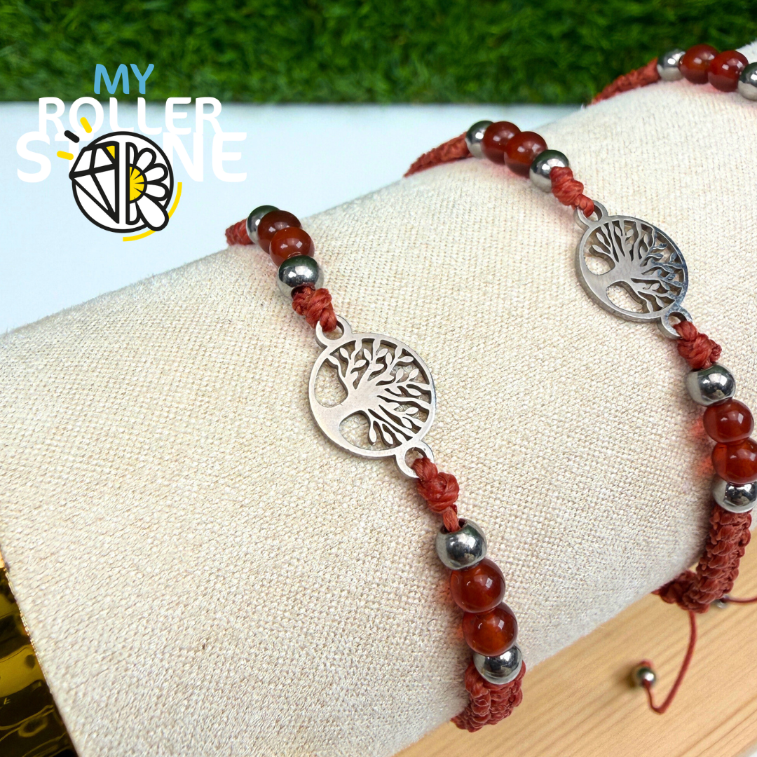 Bracelet Réglable Tressé Arbre de vie et Agate