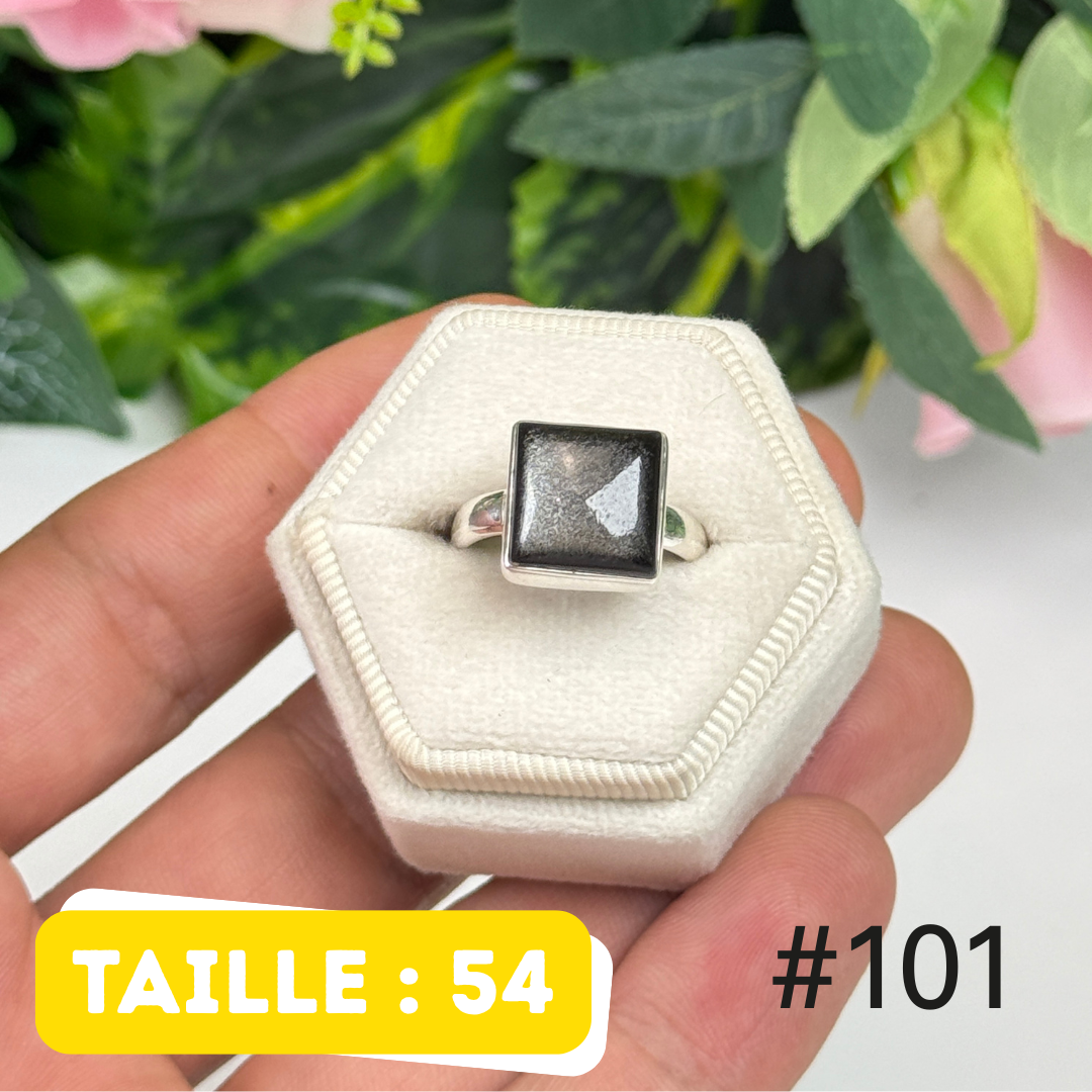 Bague argent obsidienne argentée #R101