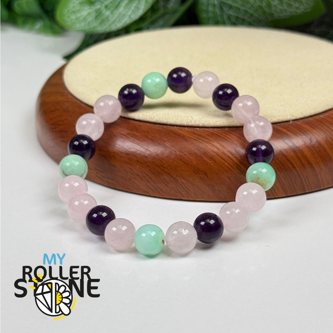 Bracelet Chemin de Vie 33 – Quartz rose, Améthyste & Chrysoprase