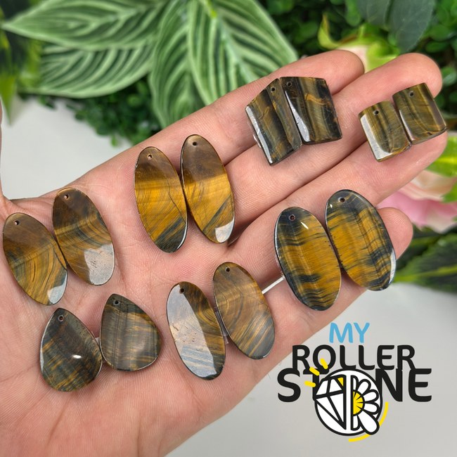 Paire de Cabochon percé en Oeil de Faucon pour Boucles d'oreilles