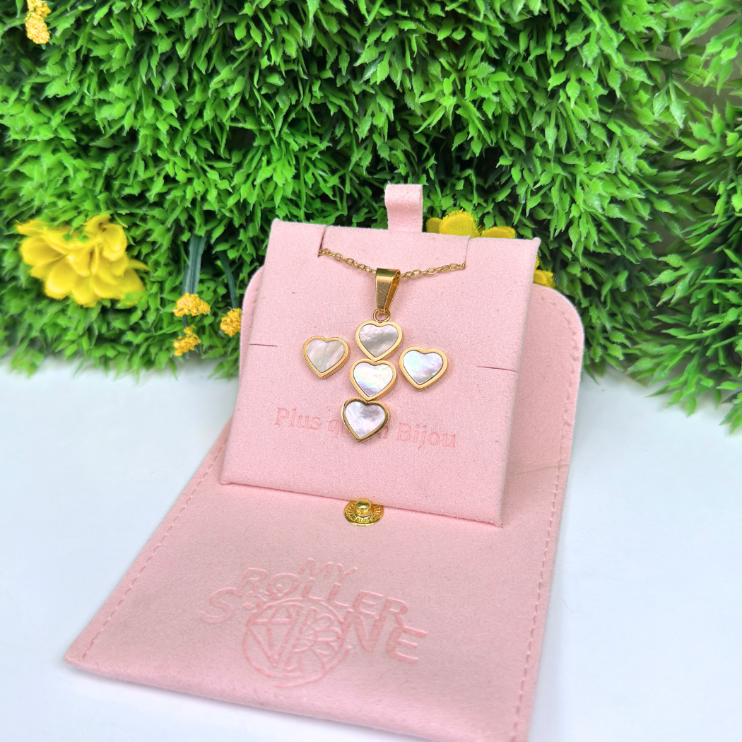 Collier Coeur et Nacre en Acier inoxydable avec Boucles d'oreilles
