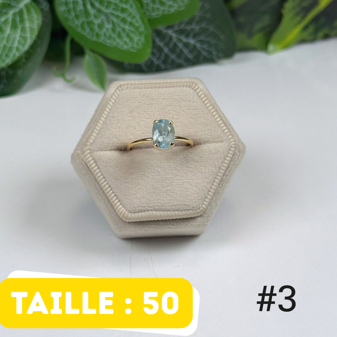 Bague Aigue-Marine facettée Argent 925 Plaqué Or #3