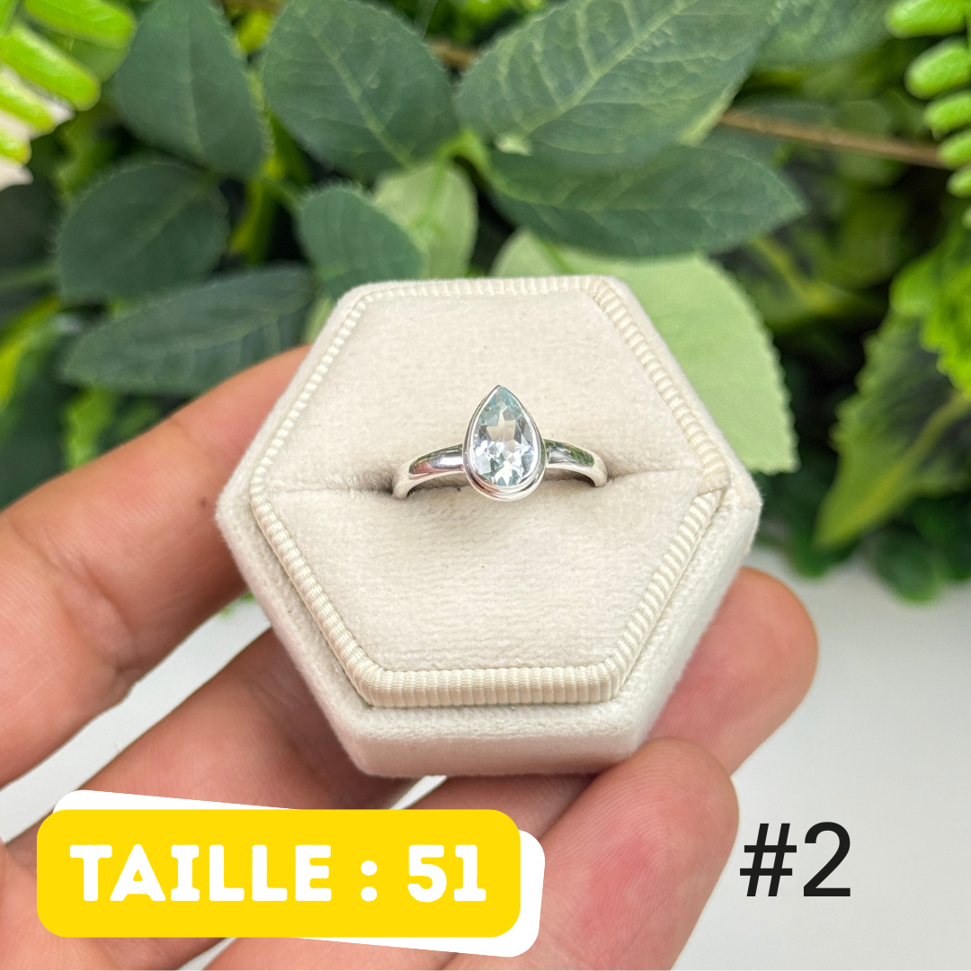 Bague argent 925 aigue-marine facettée #QFR2