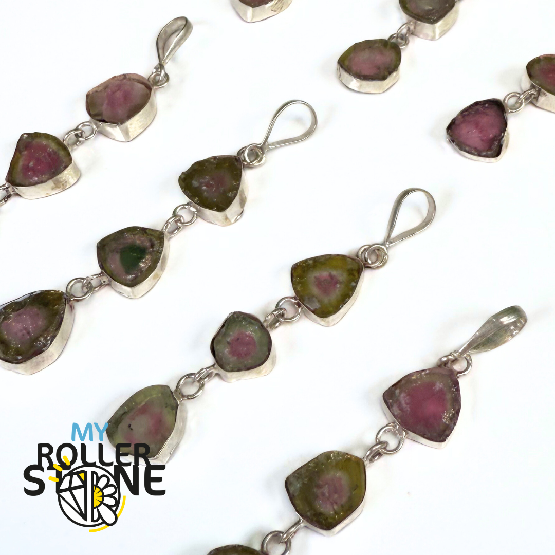Pendentif Tourmaline Melon d'eau (Watermelon) et Argent