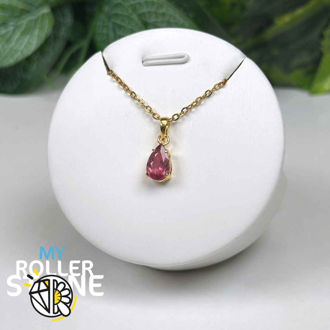 Pendentif en Tourmaline Rose et Argent 925 Plaqué Or