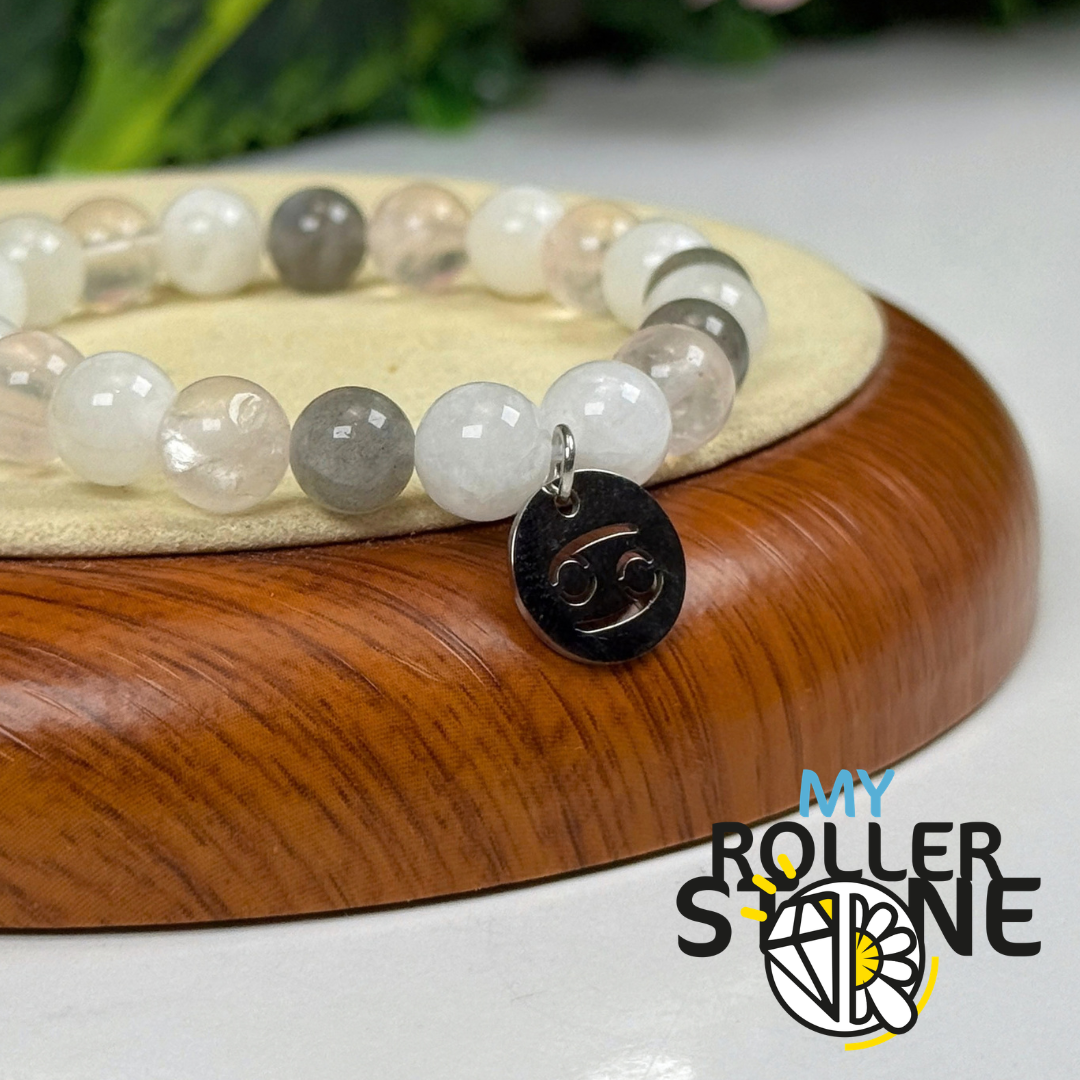 Bracelet Signe Lunaire Cancer – Pierre de lune, Quartz rose & Labradorite