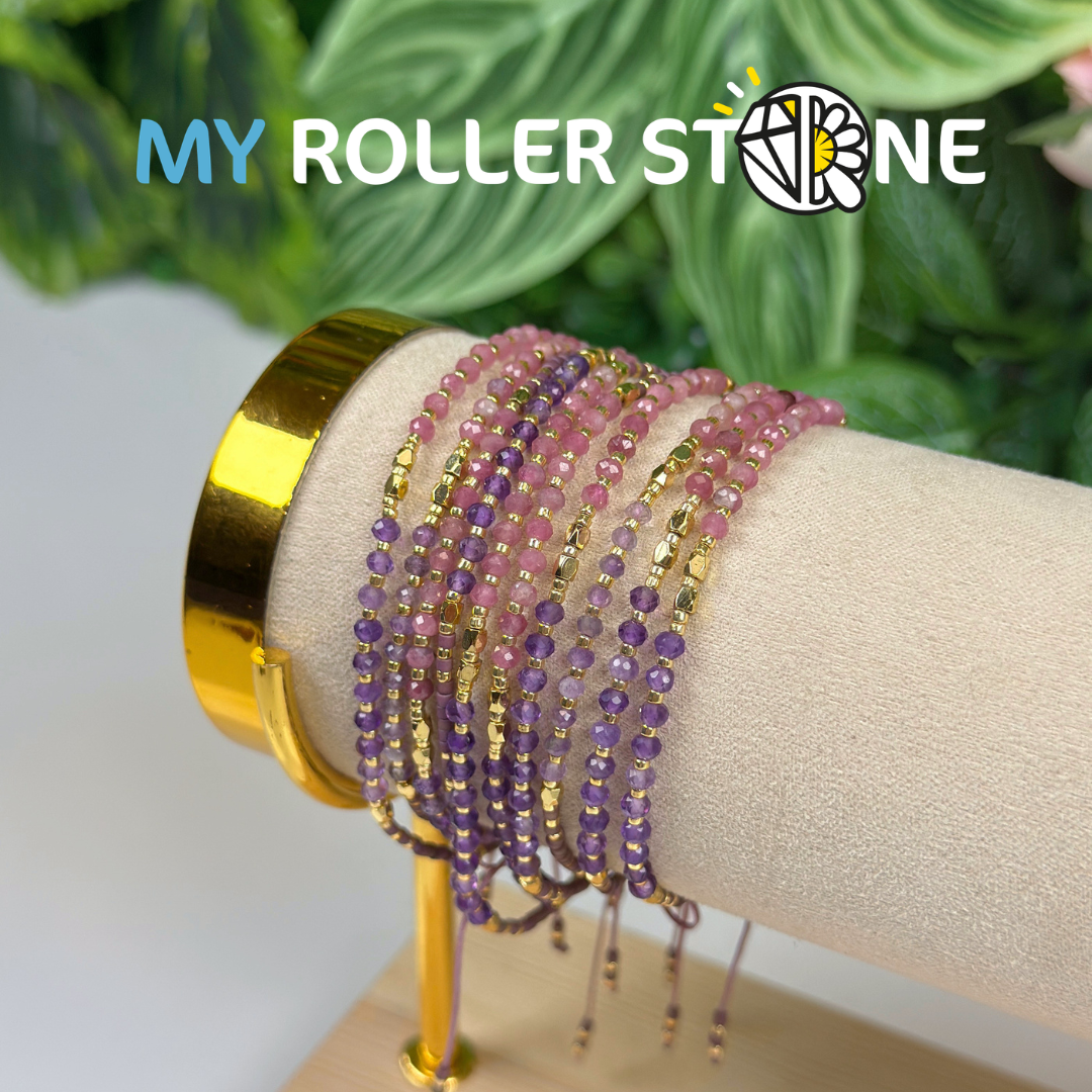 Bracelet réglable Améthyste et Tourmaline rose