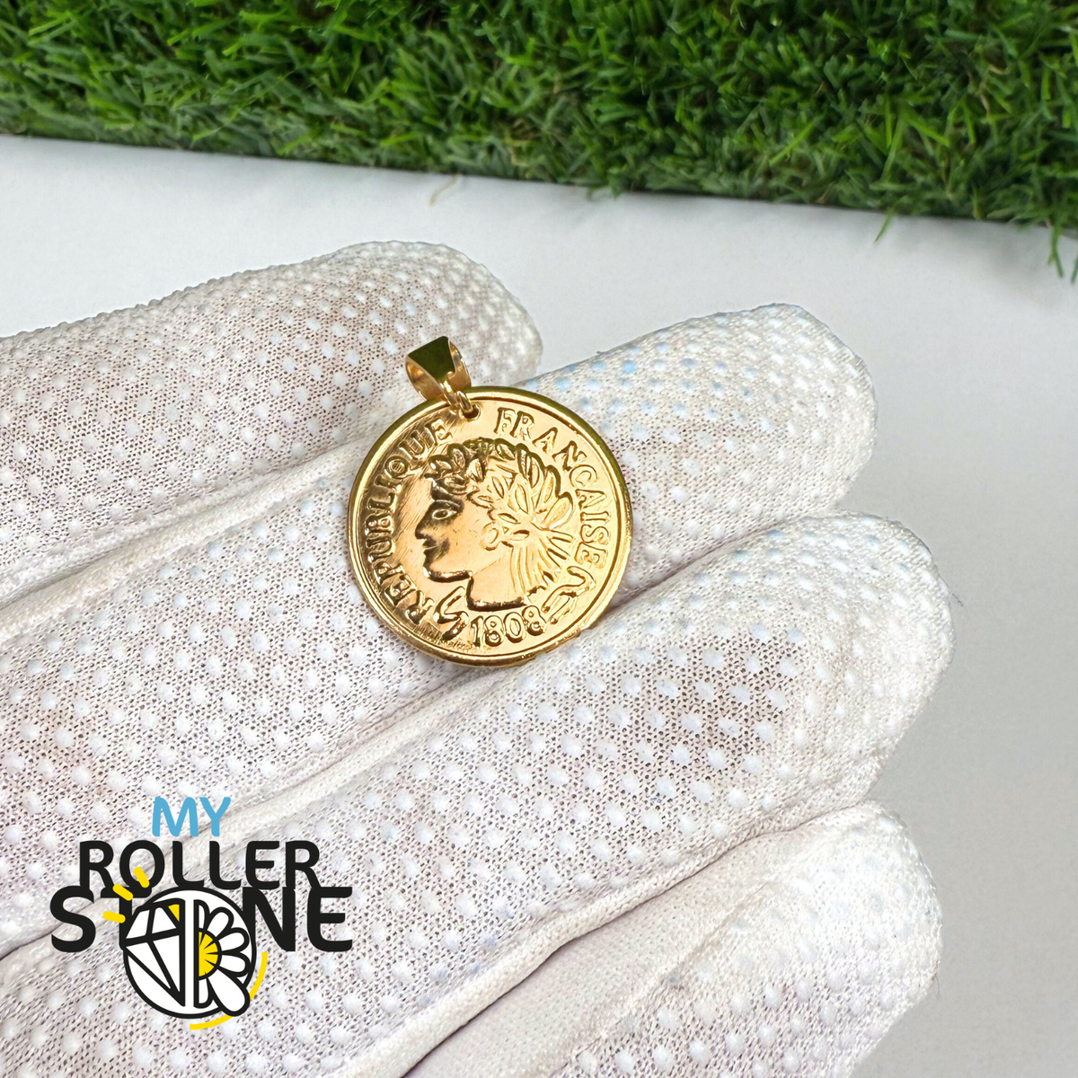 Pendentif Pièce de monnaie Française acier inoxydable doré