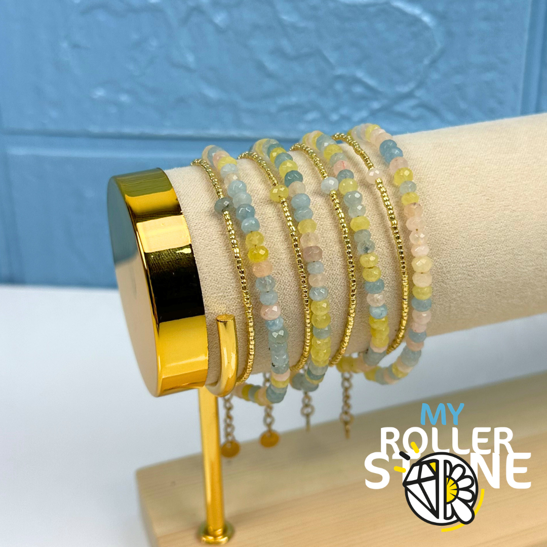 Bracelet doubles rangs Morganite ou Onyx noire