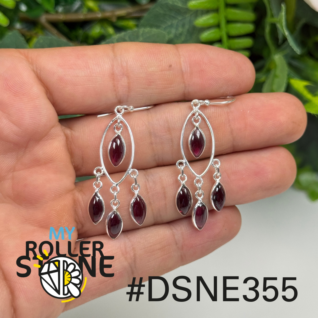 Boucles d’oreilles argent grenat cabochon #E355