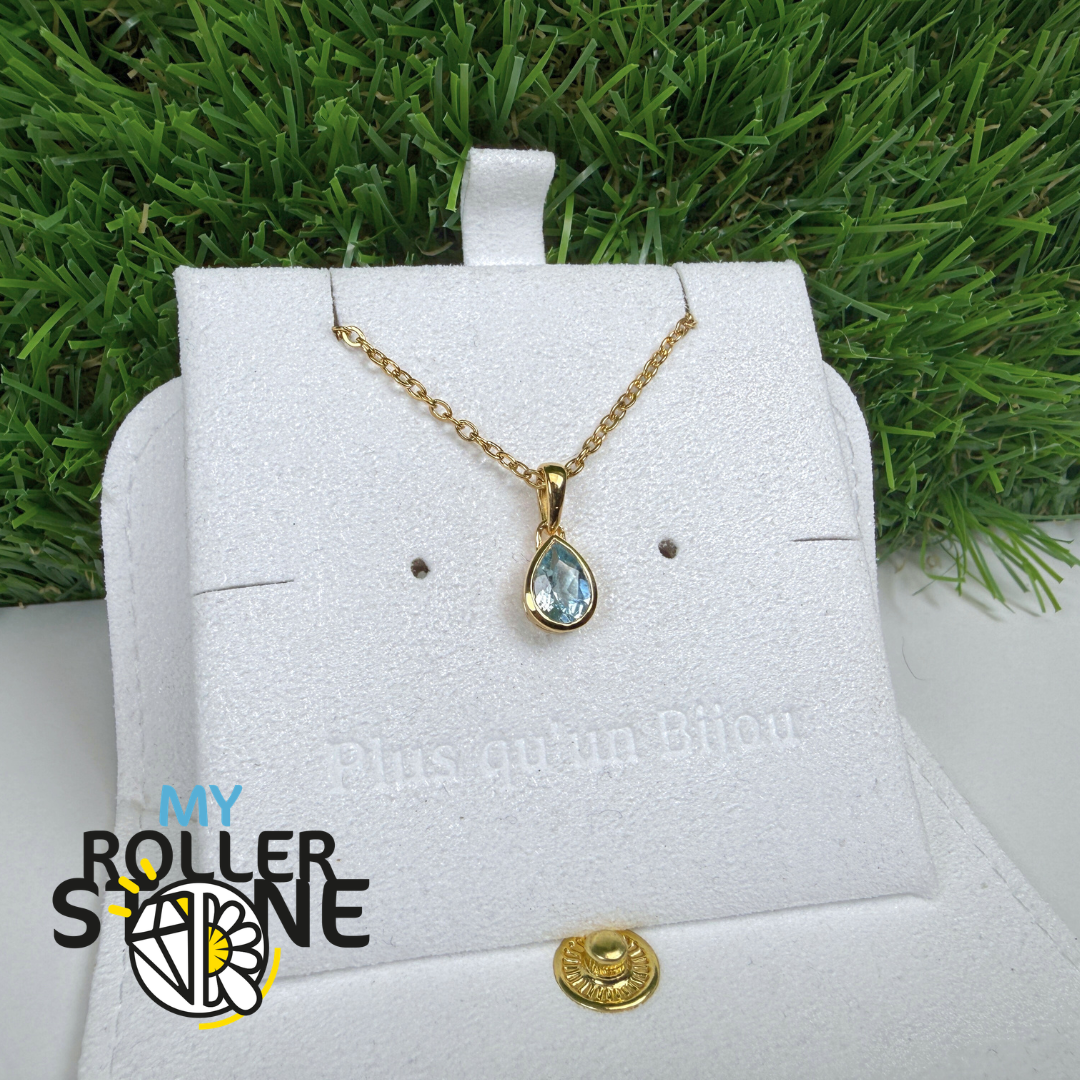 Pendentif Solitaire Topaze Bleue Argent 925 Plaqué Or