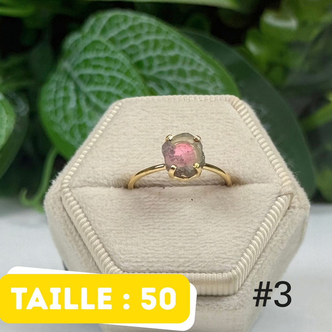 Bague Tourmaline Watermelon Argent 925 Plaqué Or #3