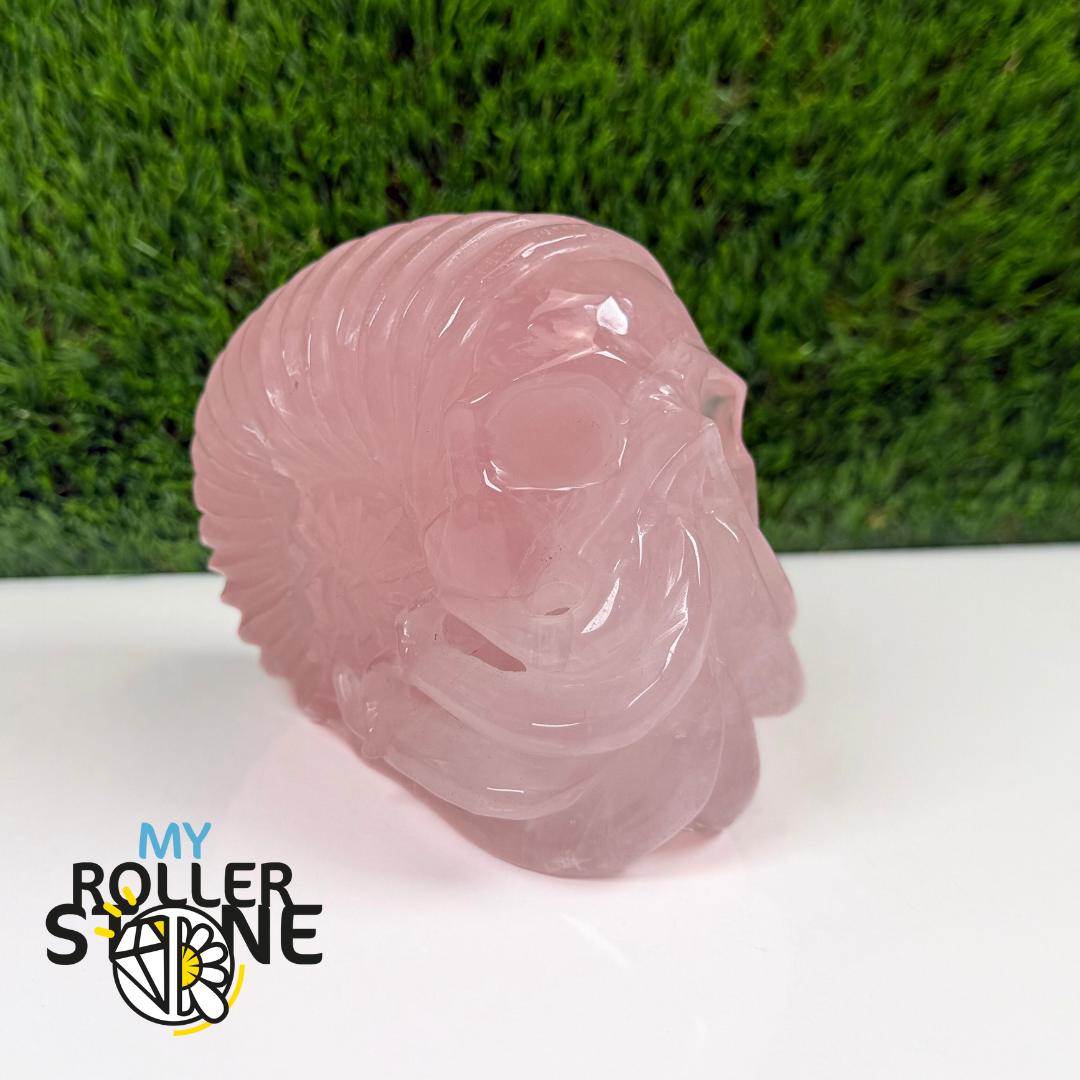 Sculpture en Quartz rose Tete de Mort et Pieuvre