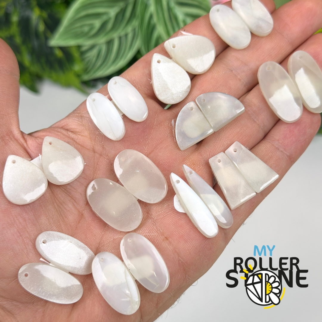 Paire de Cabochon percé en Pierre de lune D'Inde pour Boucles d'oreilles