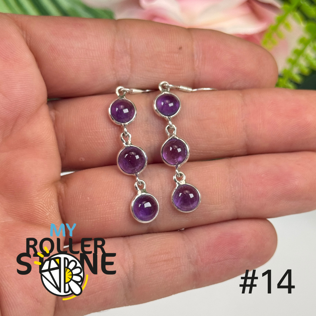 Boucles d’oreilles argent 925 améthyste serti clos #BE14
