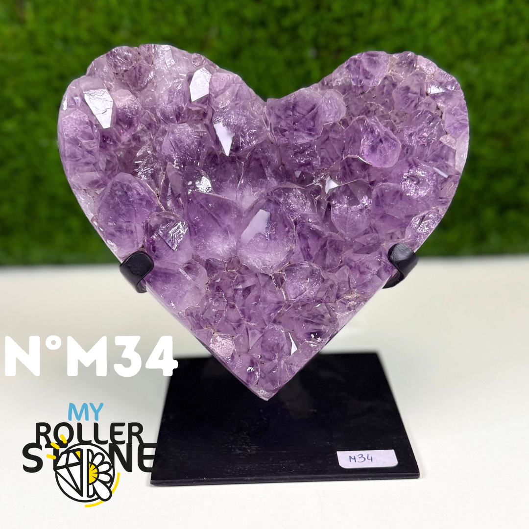 Coeur Améthyste sur support métal noir #M34