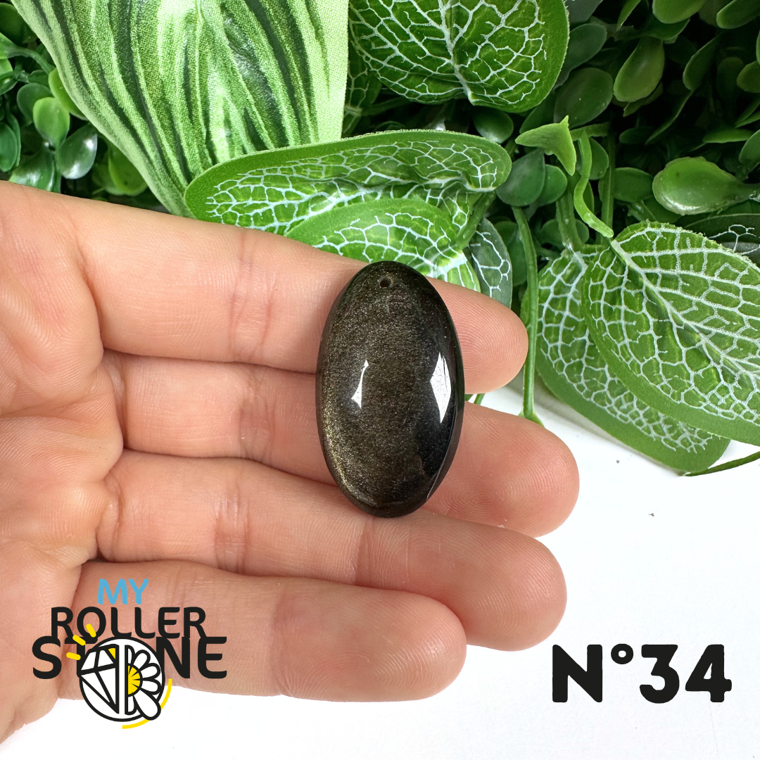 Pendentif Obsidienne dorée 5A percé