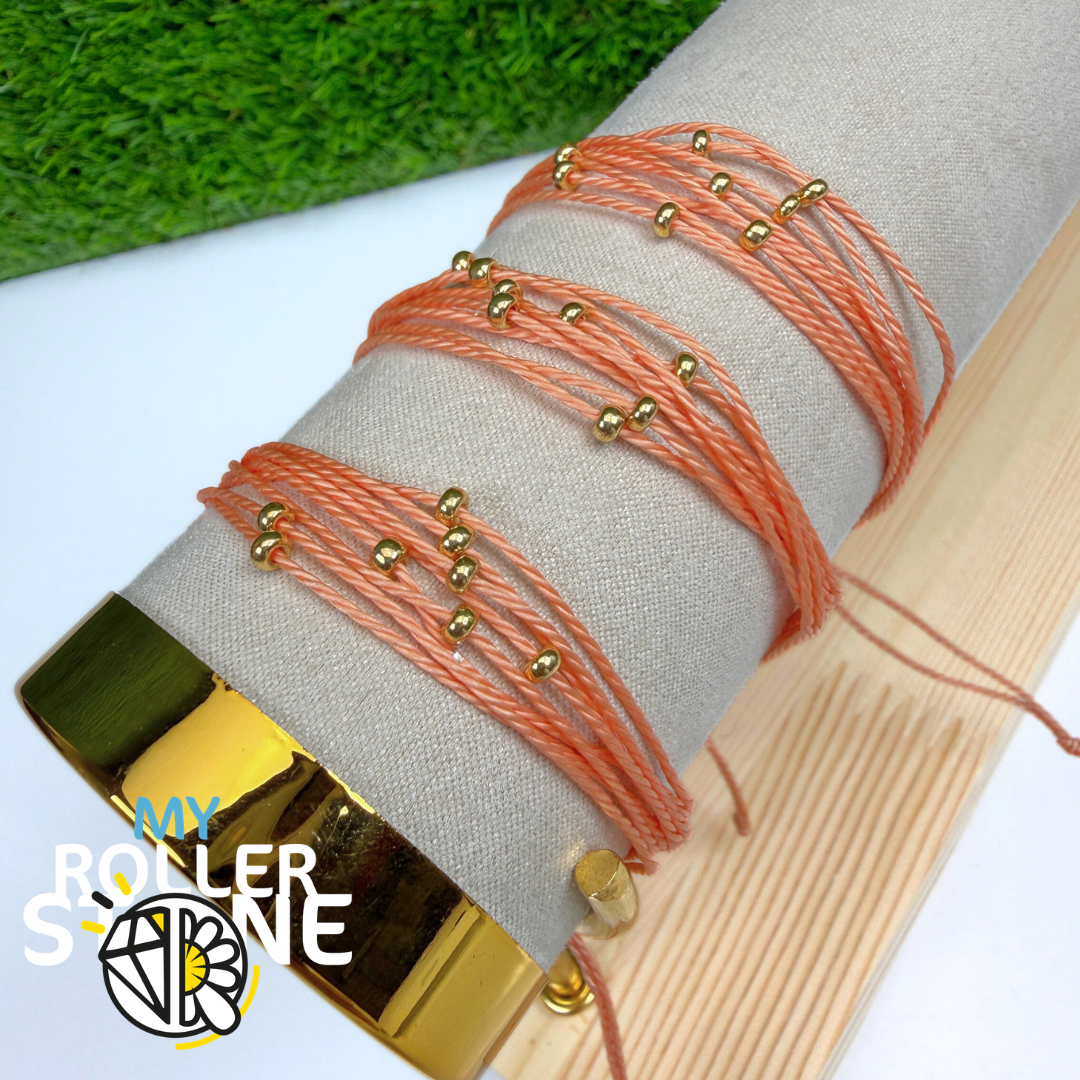 Bracelet Cordon Ciré Orange avec Perles