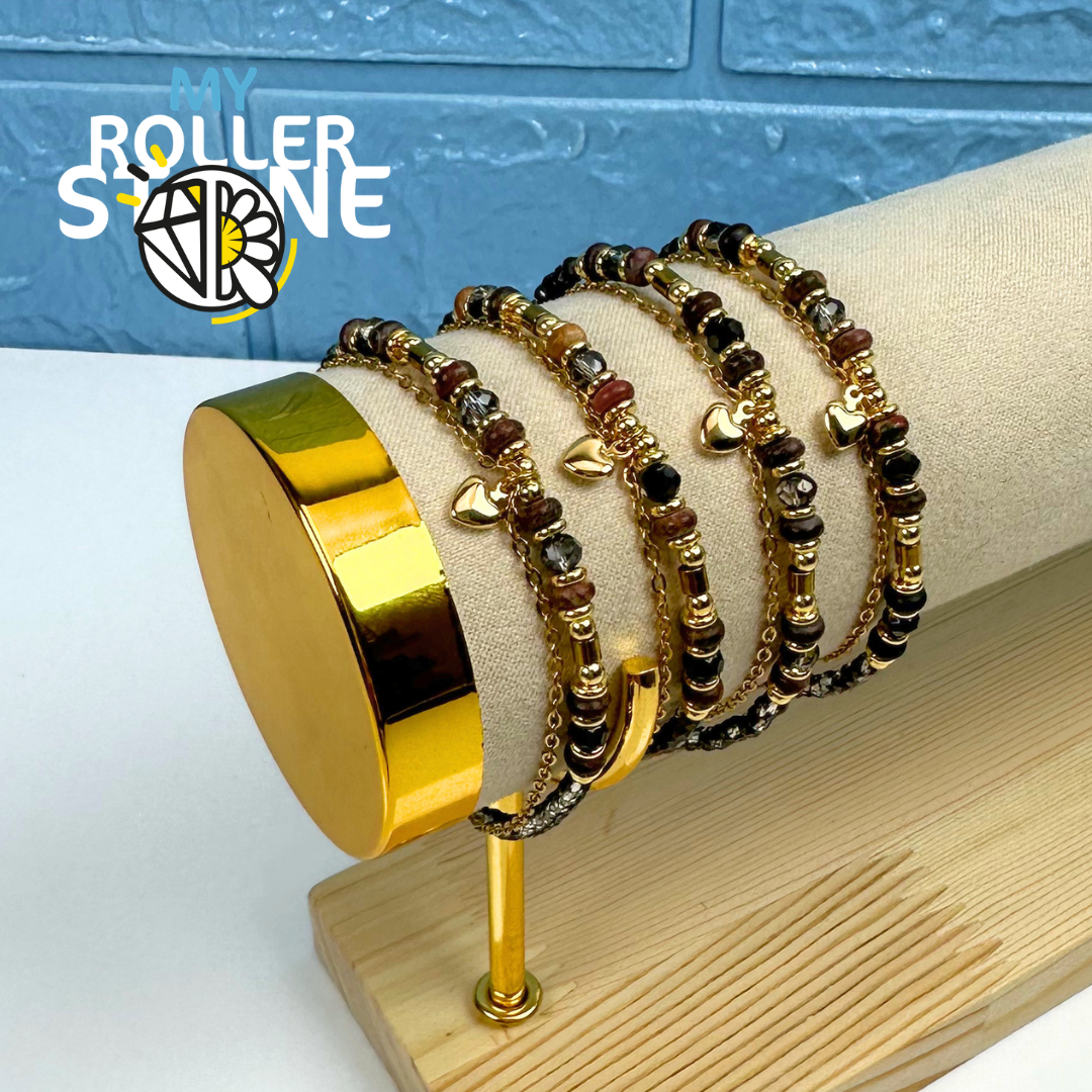 Bracelet Doubles rangs Pierres naturelles et coeur