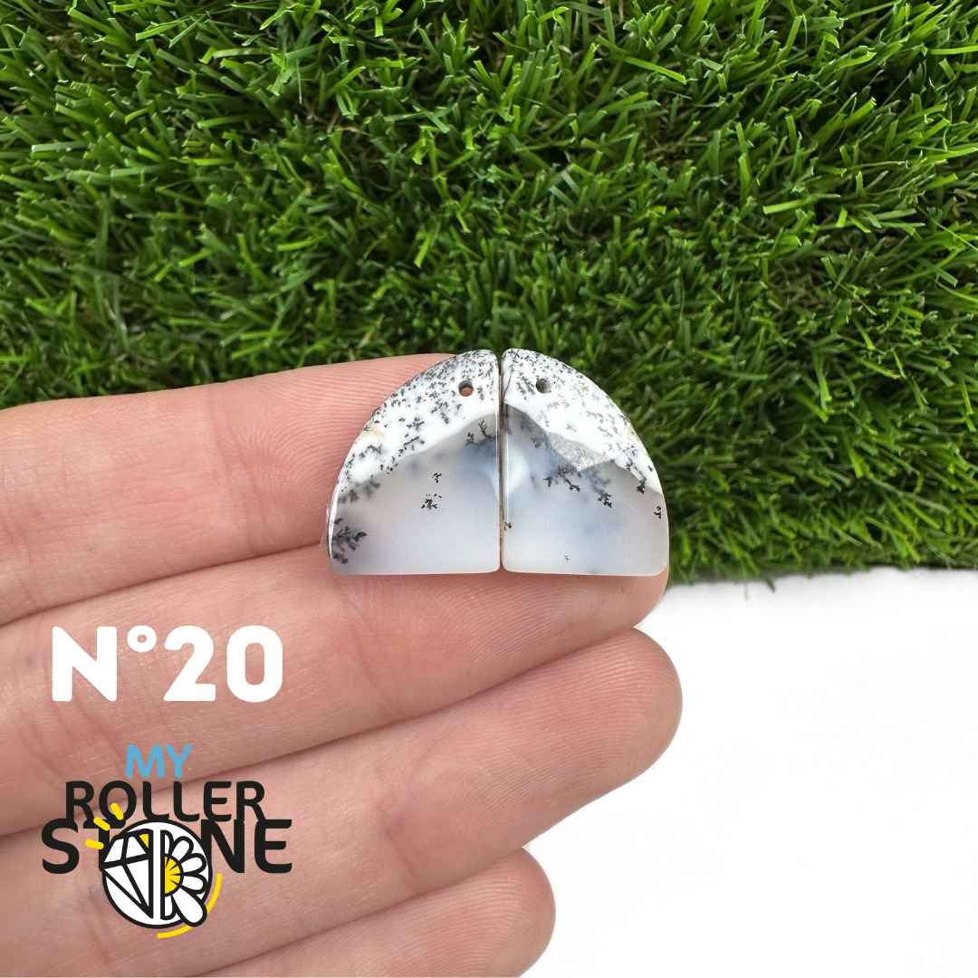 Paire de cabochons Opale Dendritique percé (Pour Boucles d'oreilles)