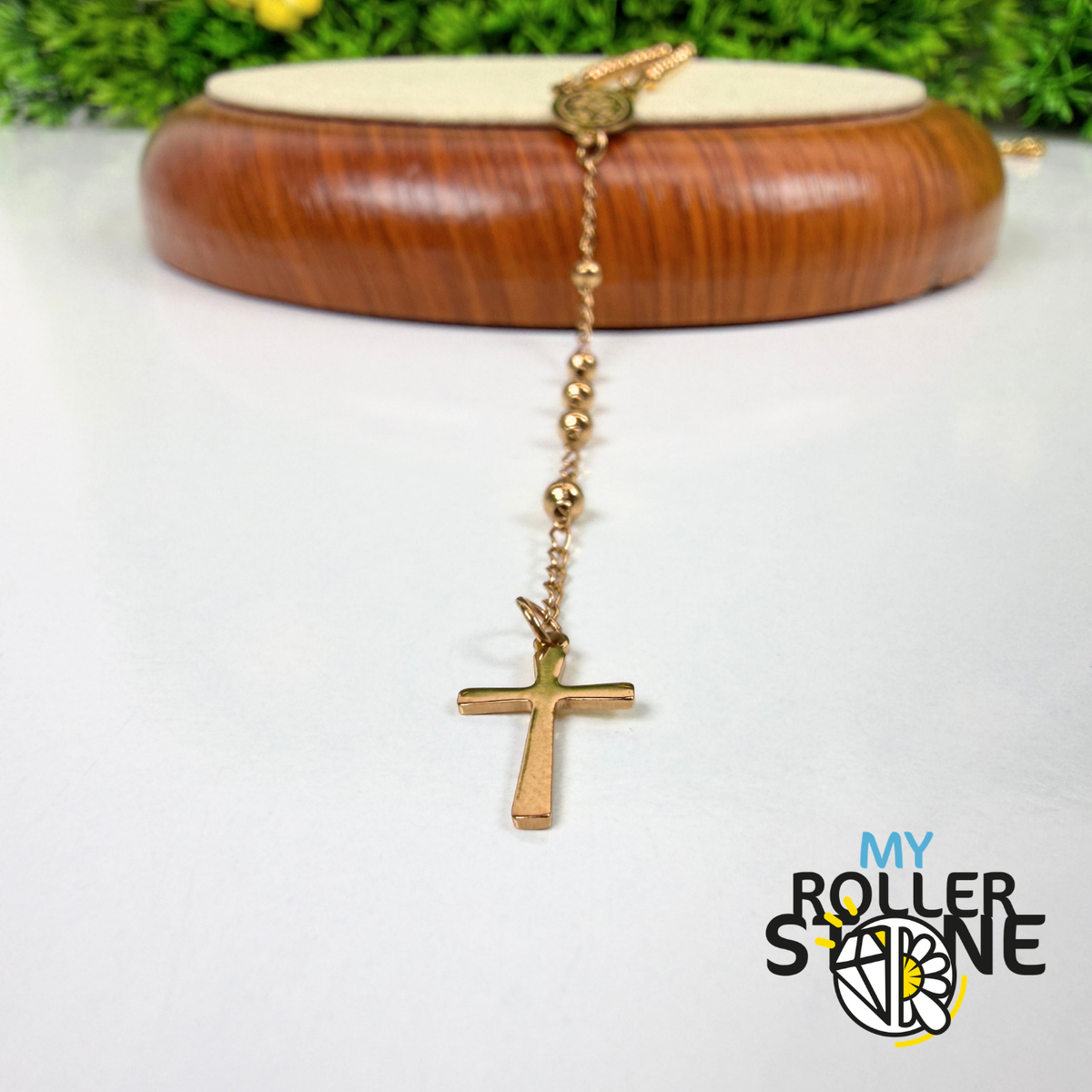 Chapelet de Prière Doré – Croix & Médaille Vierge Marie – Acier Inoxydable 304