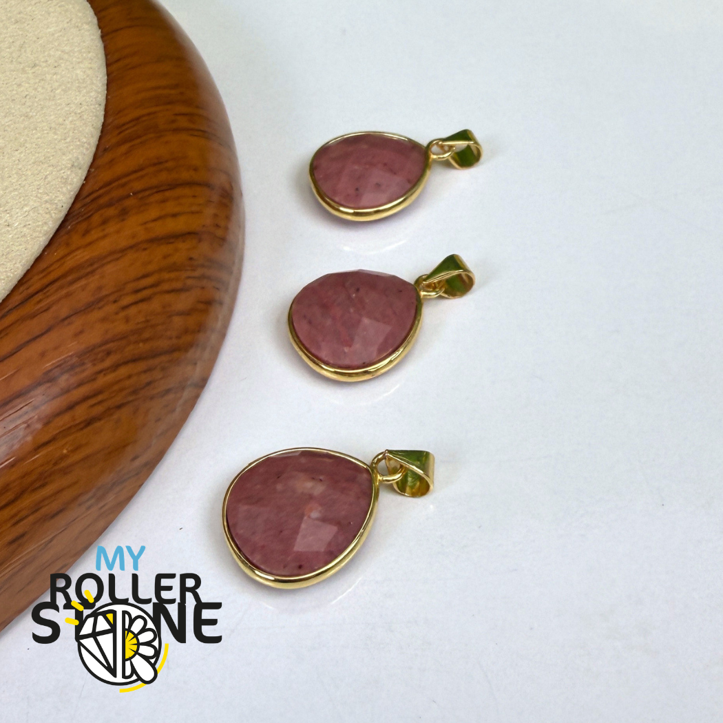 Pendentif Rhodonite Facetté Doré