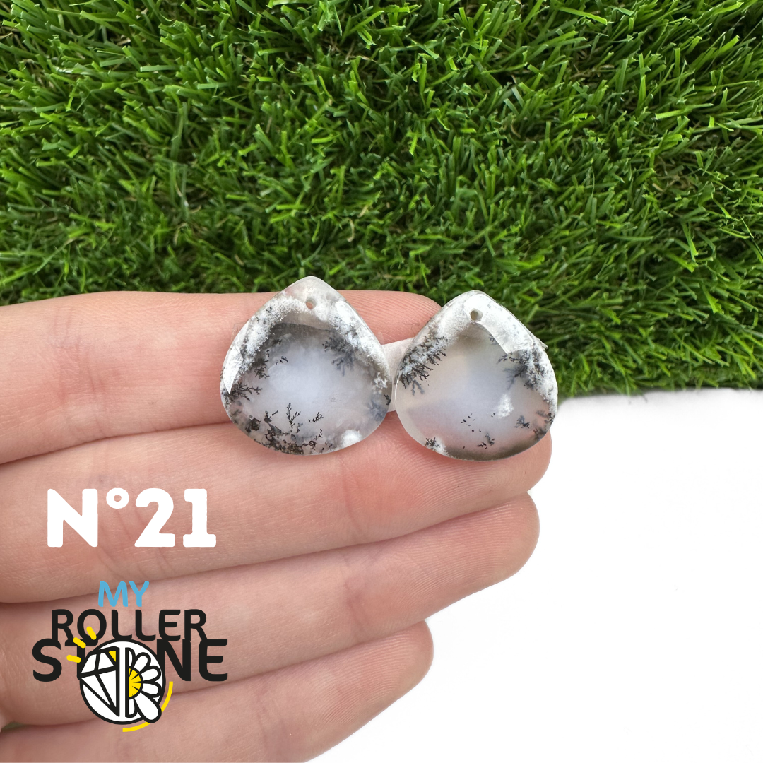 Paire de cabochons Opale Dendritique percé (Pour Boucles d'oreilles)