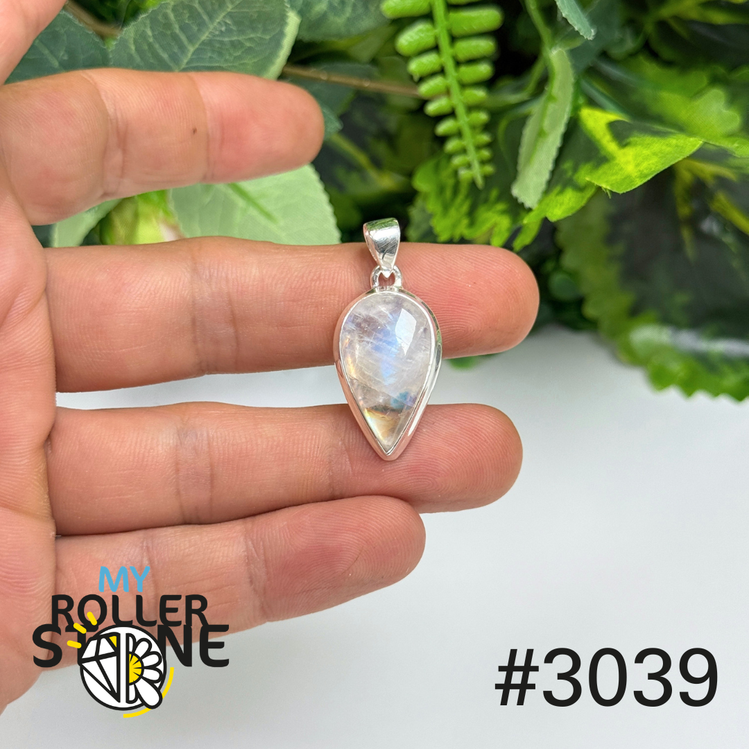 Pendentif argent pierre de lune blue fire #3039