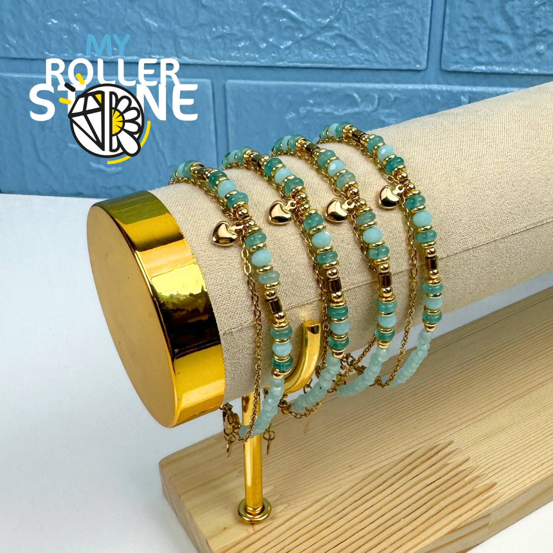 Bracelet Doubles rangs Pierres naturelles et coeur