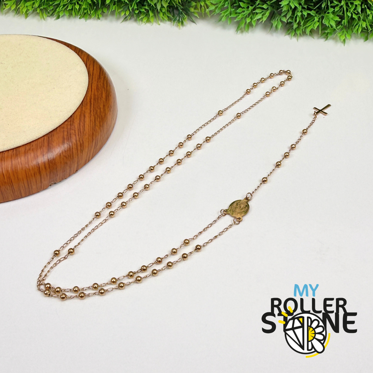 Chapelet de Prière Doré – Croix & Médaille Vierge Marie – Acier Inoxydable 304