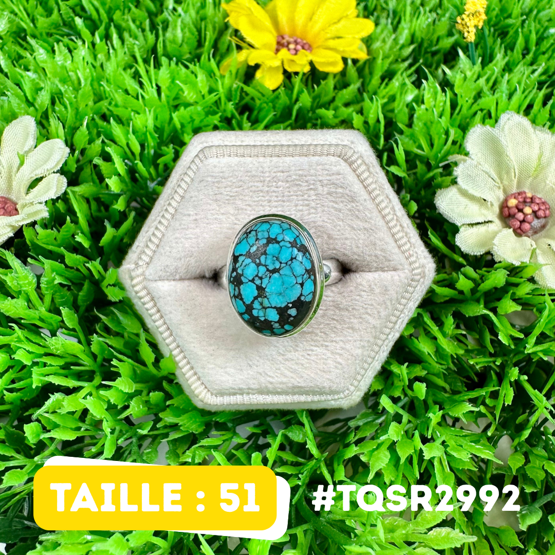 Bague Argent en Turquoise Tibétaine #TQSR2992