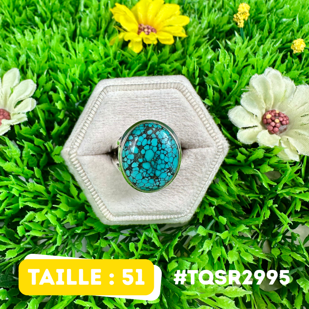 Bague Argent en Turquoise Tibétaine #TQSR2995
