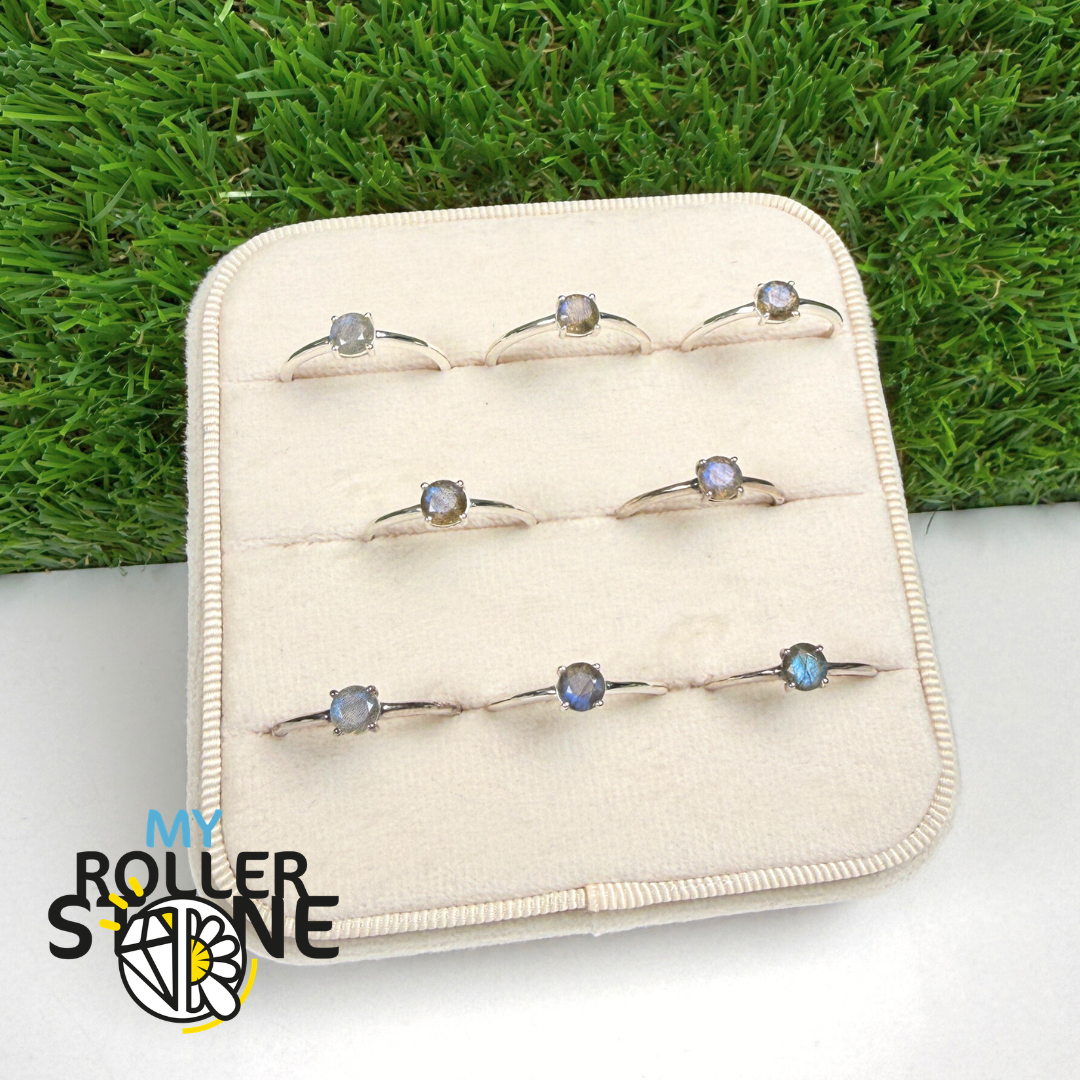 Bague Solitaire Labradorite facettée rond (4 tailles)
