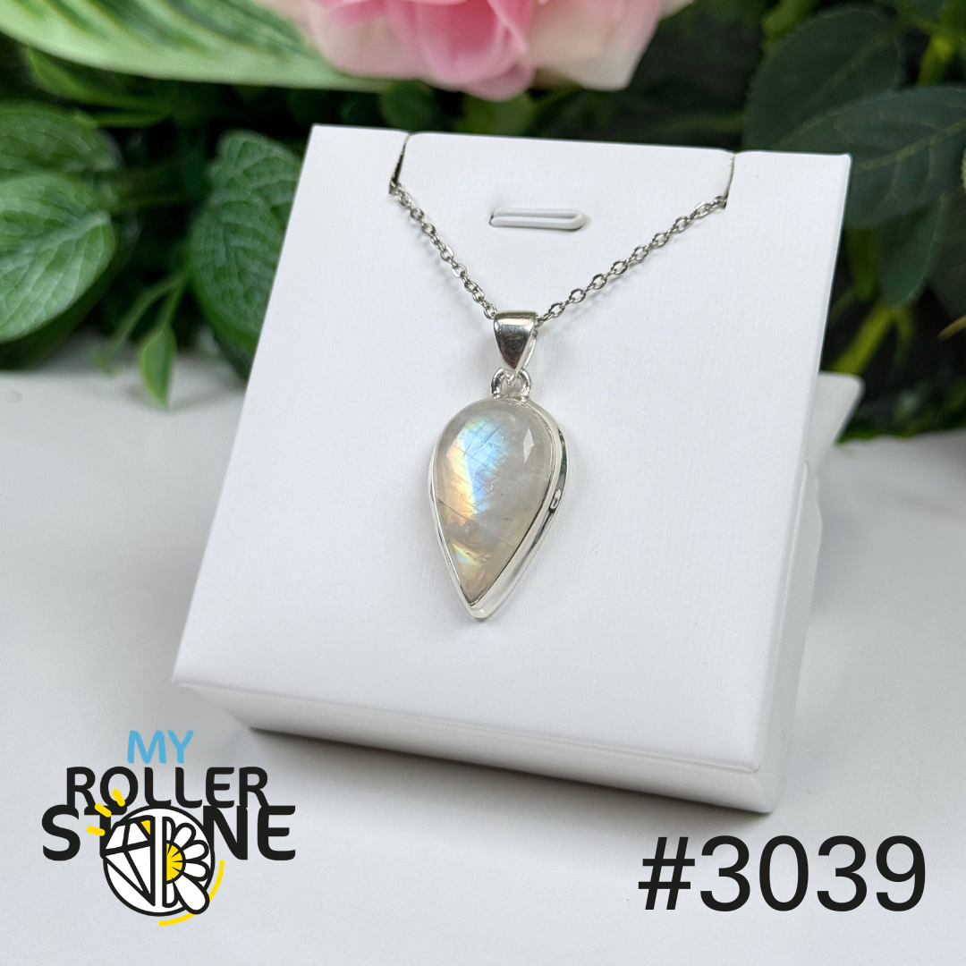 Pendentif argent pierre de lune blue fire #3039