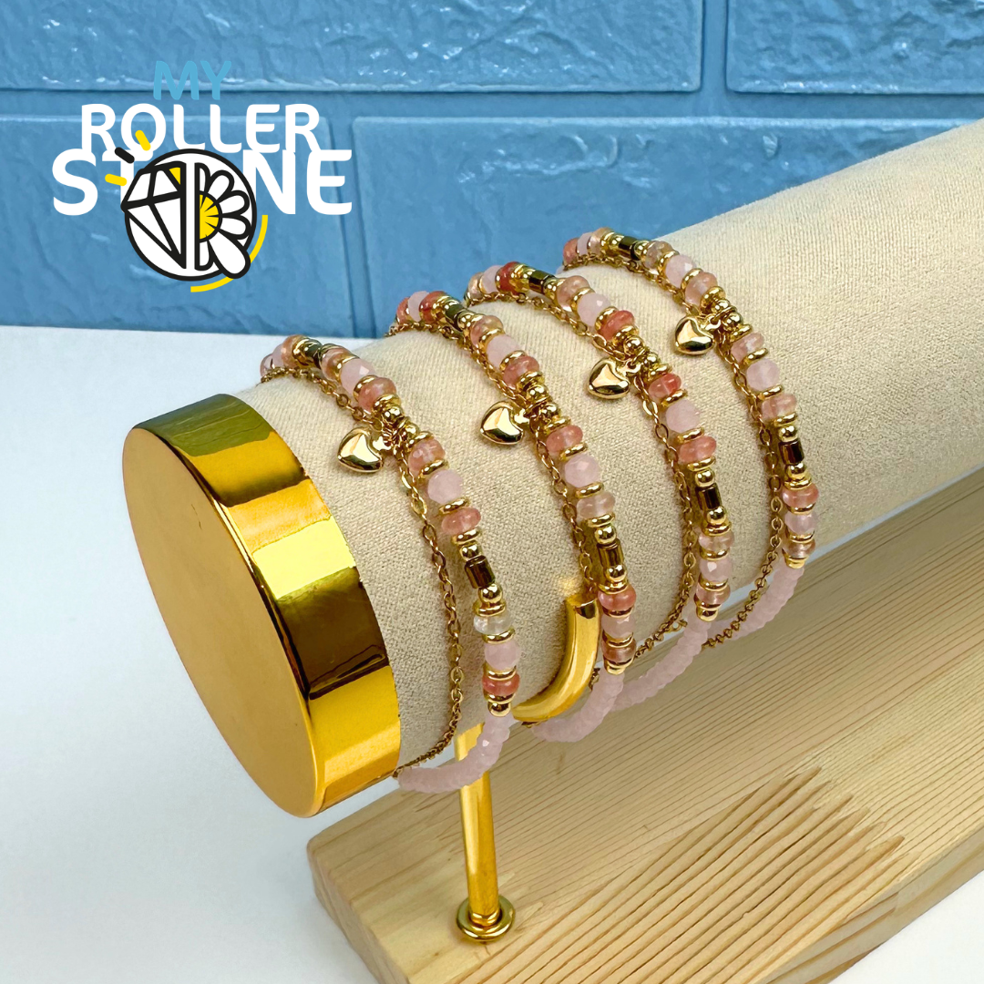 Bracelet Doubles rangs Pierres naturelles et coeur