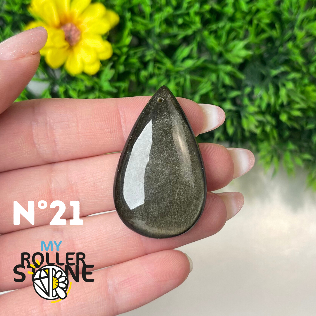 Pendentif Obsidienne dorée 5A percé