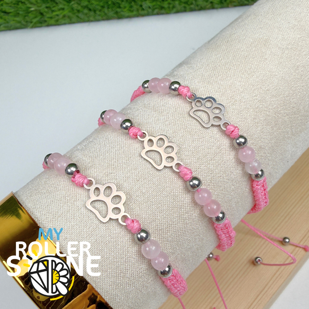 Bracelet Acier Inoxydable Ajustable - Quartz Rose Et Améthyste - Création Unique Atelier Lunaire
