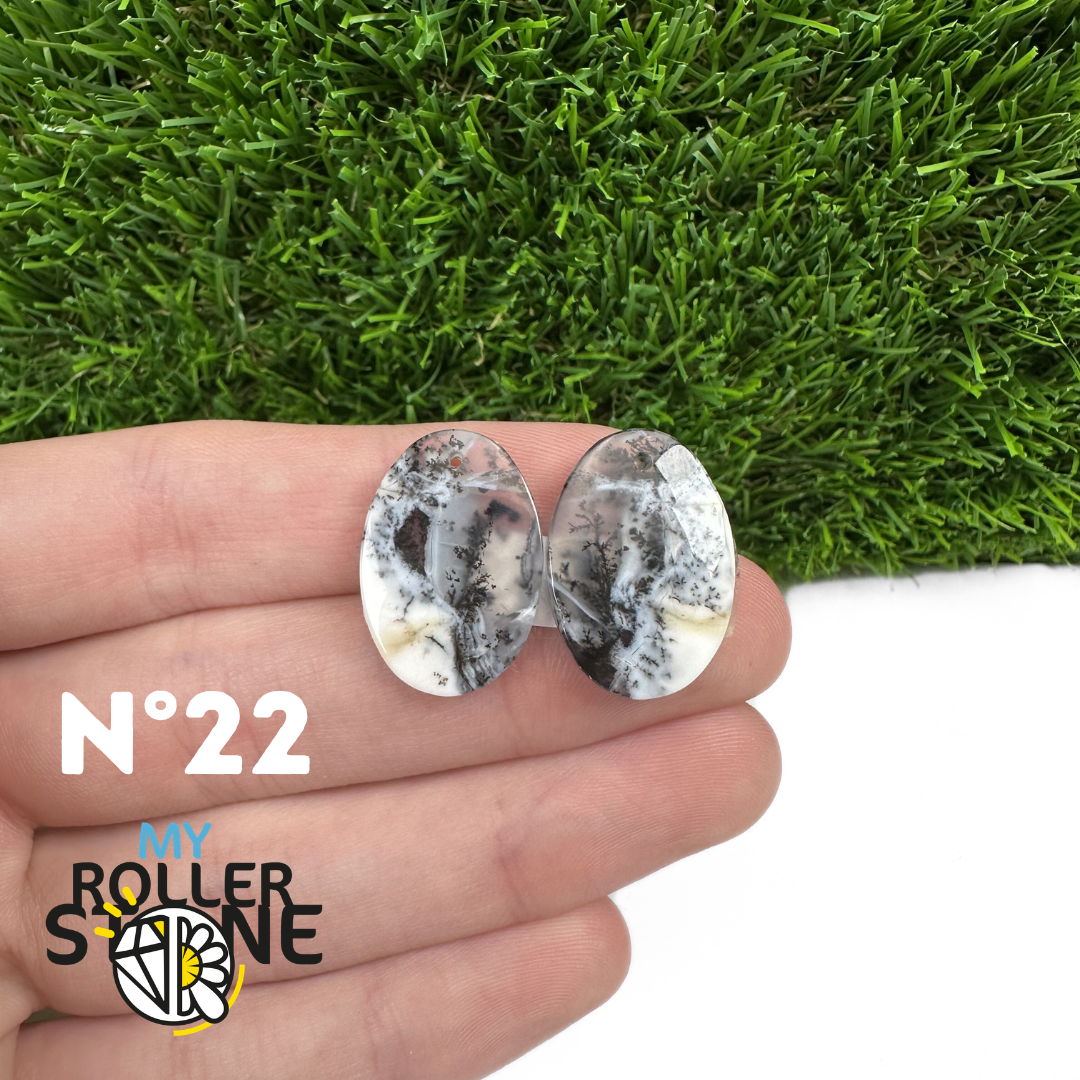 Paire de cabochons Opale Dendritique percé (Pour Boucles d'oreilles)