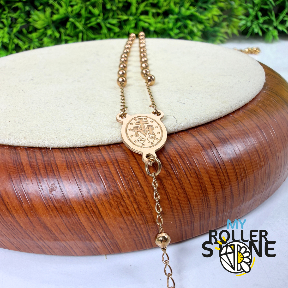 Chapelet de Prière Doré – Croix & Médaille Vierge Marie – Acier Inoxydable 304