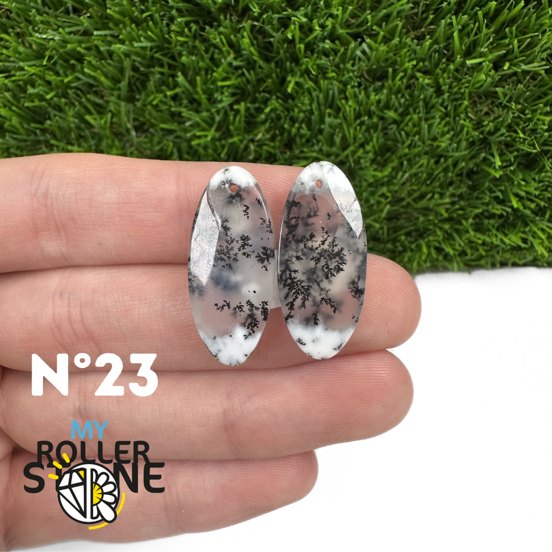 Paire de cabochons Opale Dendritique percé (Pour Boucles d'oreilles)