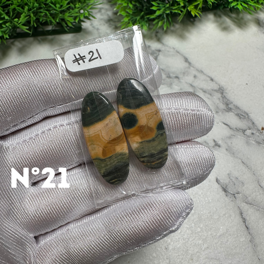 Paire de Cabochons Jaspe Océan