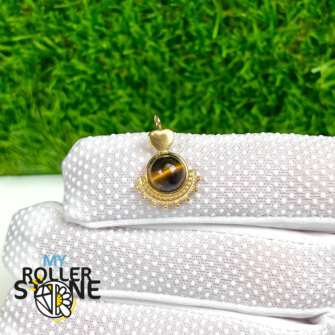 Pendentif Éventail Oeil De Tigre En Acier Inoxydable