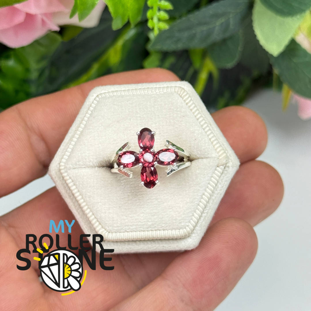 Bague argent grenat taillé #5178