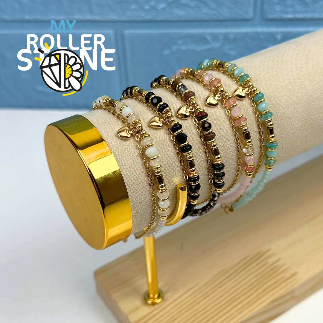 Bracelet Doubles rangs Pierres naturelles et coeur