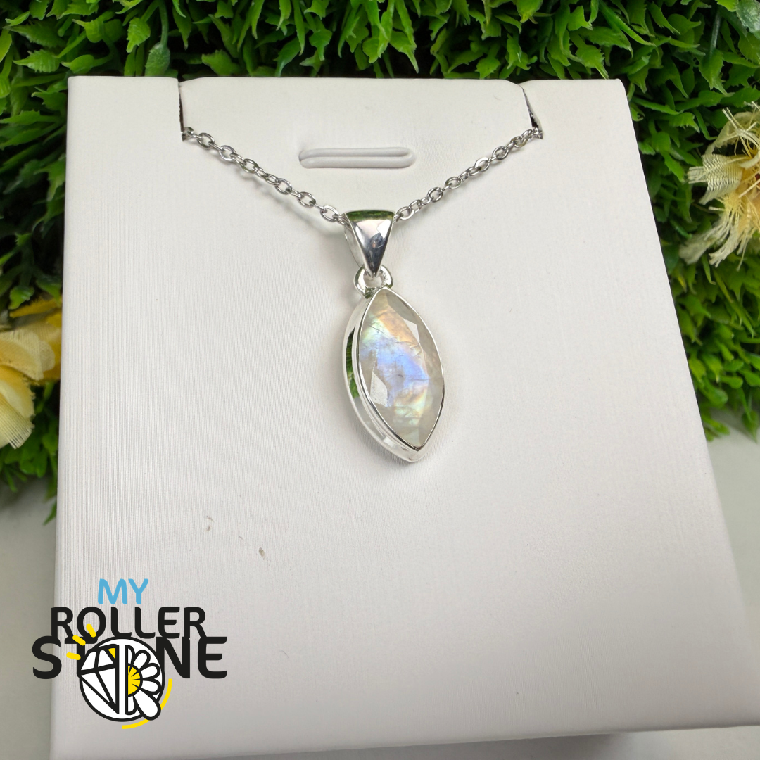 Pendentif Pierre de Lune Arc-en-Ciel Facettée Argent 925 – MNFP1926