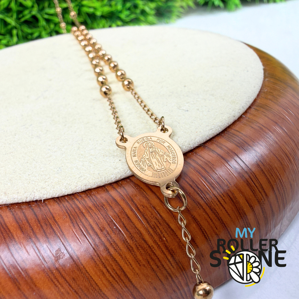 Chapelet de Prière Doré – Croix & Médaille Vierge Marie – Acier Inoxydable 304