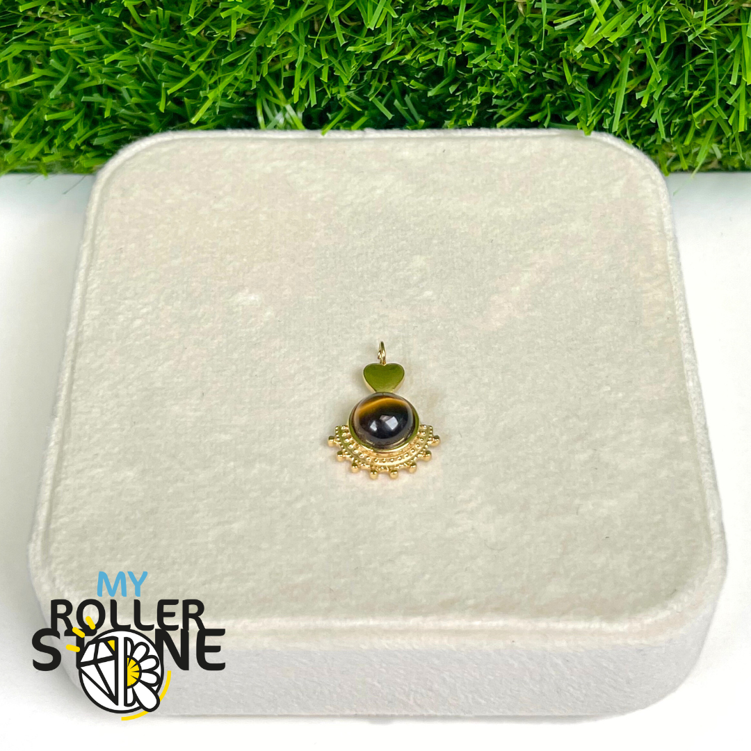 Pendentif Éventail Oeil De Tigre En Acier Inoxydable