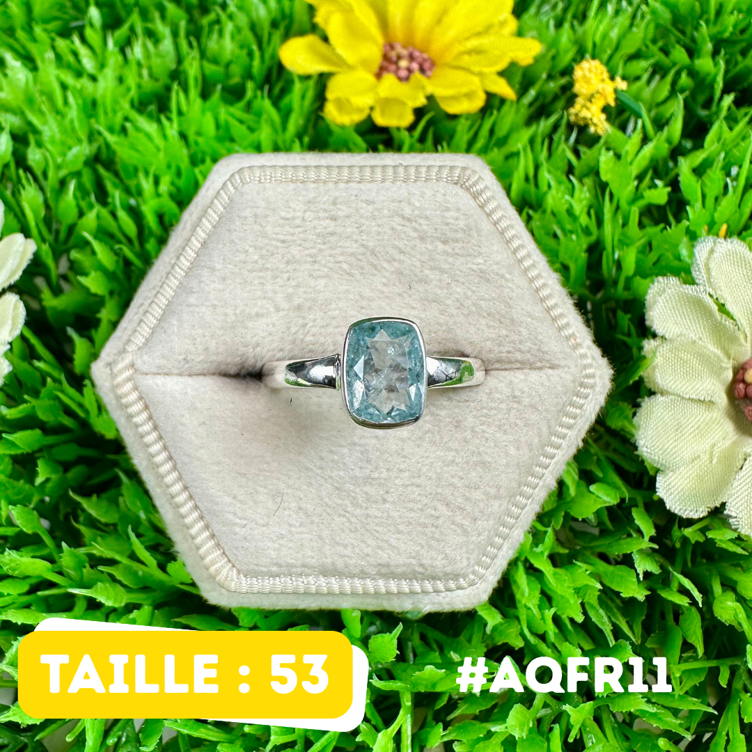 Bague Argent 925 Aigue-Marine Facettée #AQFR11