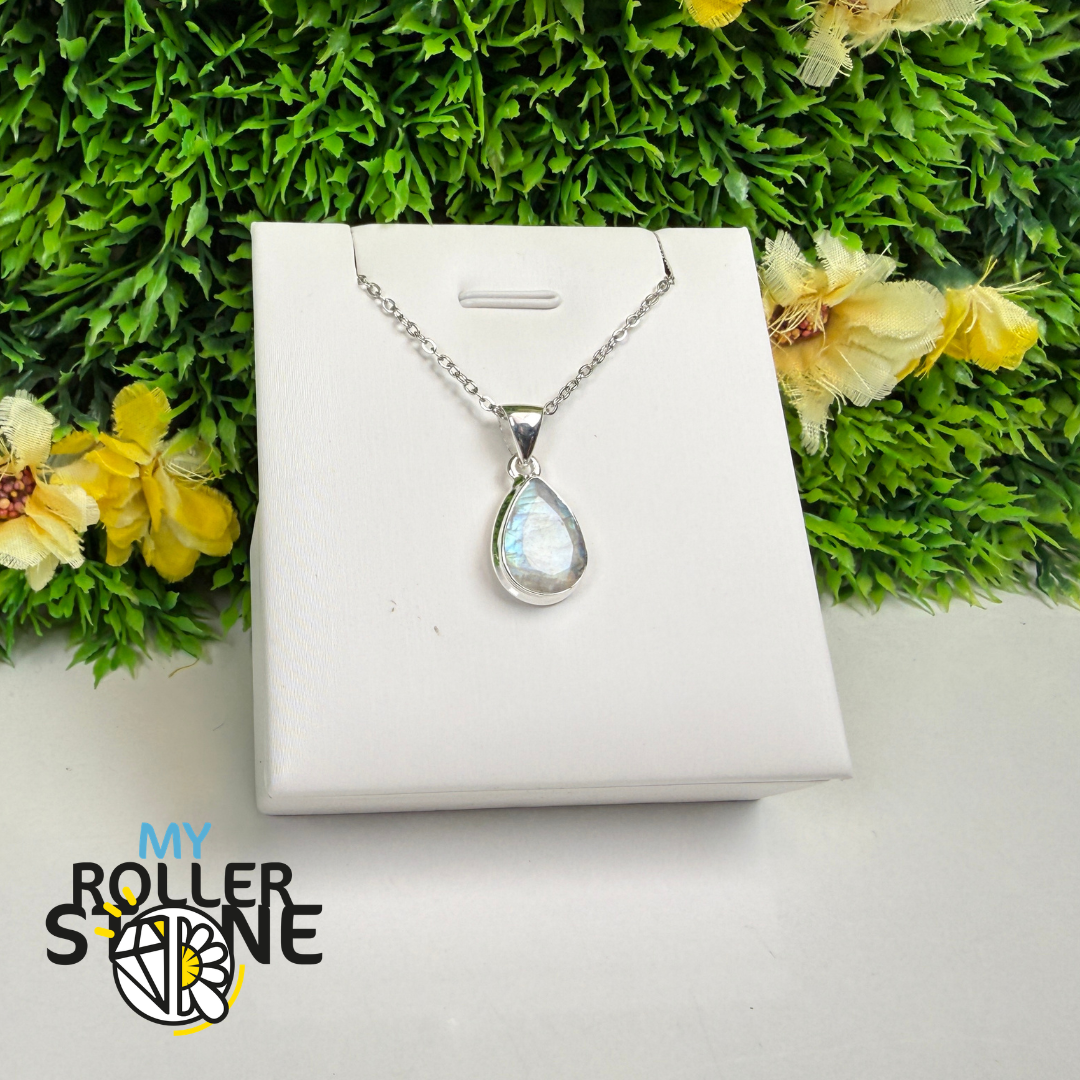 Pendentif Pierre de Lune Arc-en-Ciel Facettée Argent 925 – MNFP1929