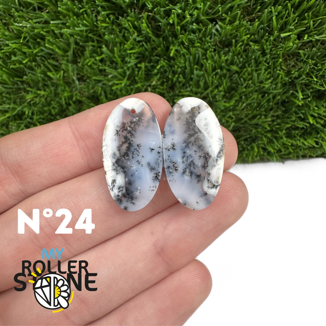 Paire de cabochons Opale Dendritique percé (Pour Boucles d'oreilles)